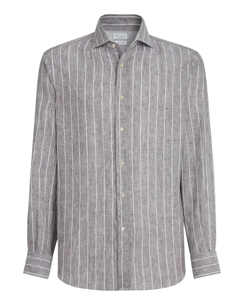 Brunello Cucinelli Gestreiftes Hemd mit spitzem Kragen - Grau Grau