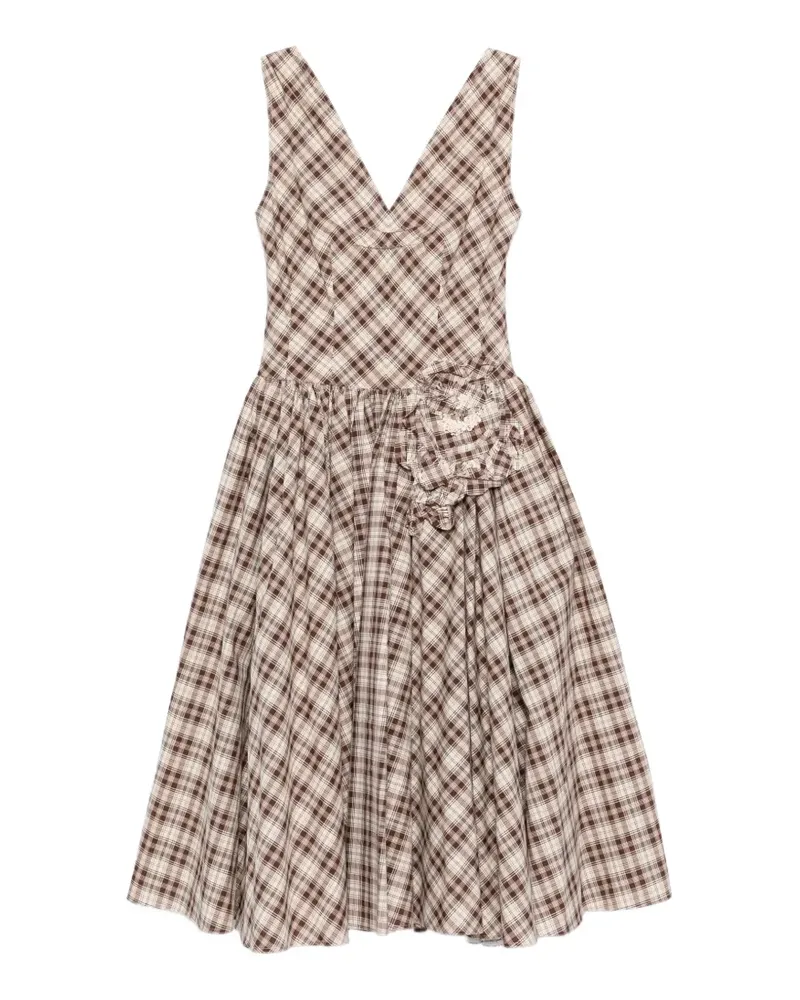 Prada Kariertes Minikleid mit V-Ausschnitt - Braun Braun
