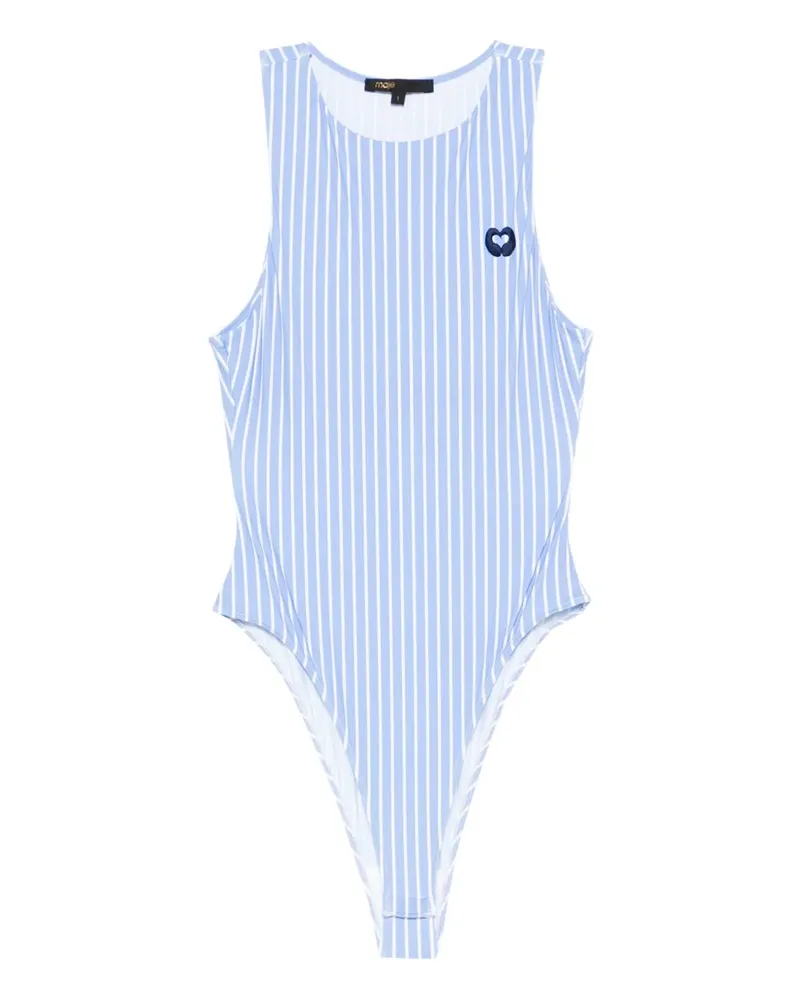 Maje Gestreifter Body mit Logo-Stickerei - Blau Blau
