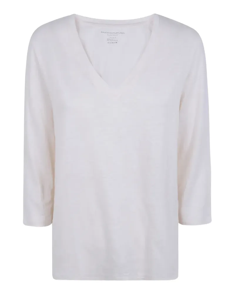 Majestic T-Shirt mit V-Ausschnitt - Nude Nude