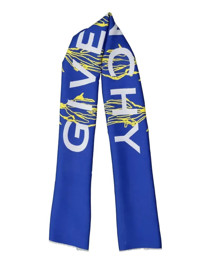Givenchy logo-motif frayed scarf - Blau Blau