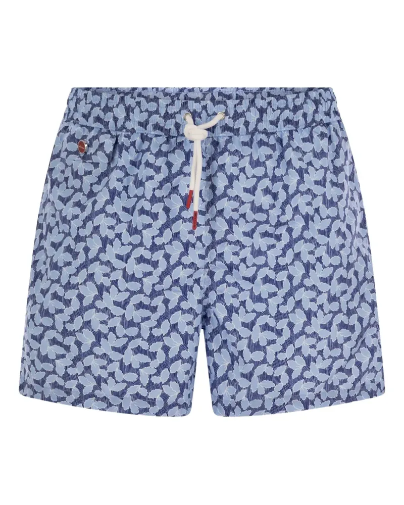 Kiton Badeshorts mit Blatt-Print - Blau Blau