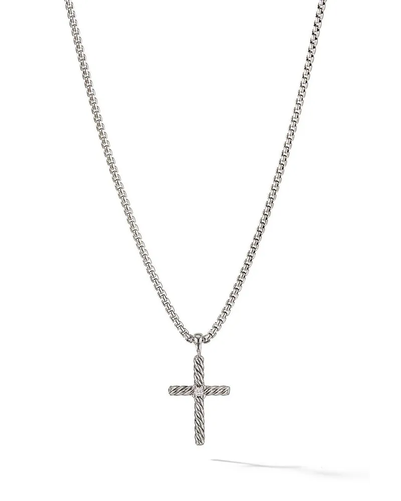 David Yurman Cable Classics Cross Halskette aus Sterlingsilber mit Diamant 24,3mm Silber