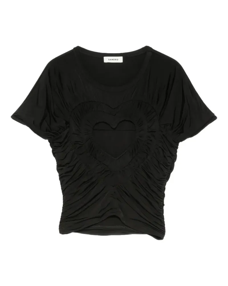 Sandro Gerafftes T-Shirt mit Cut-Out in Herzform - Schwarz Schwarz