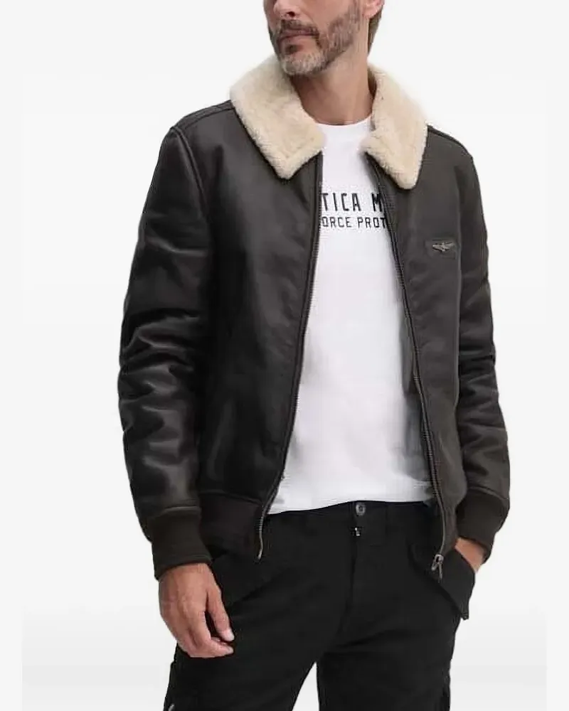 Aeronautica Militare Jacke aus Schafsleder mit Logo-Schild - Braun Braun