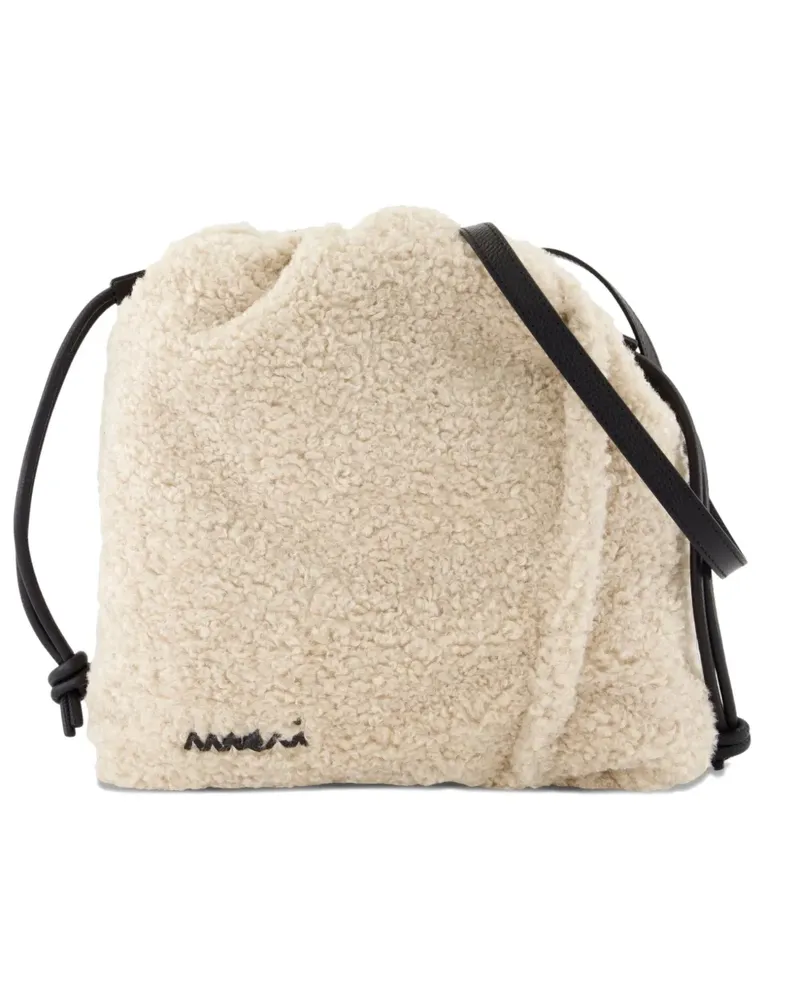 Marni Umhängetasche aus Faux Shearling mit Kordelzug - Weiß Weiß