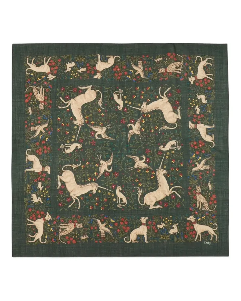 Drake's Quadratischer Schal mit Einhorn-Print - Grün Grün