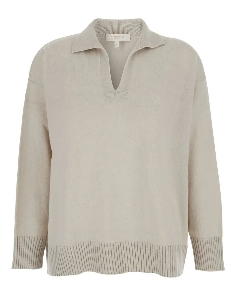 Antonelli Firenze Gerippter Augusto Pullover mit V-Ausschnitt - Nude Nude