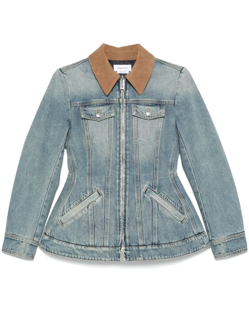 Alexander McQueen Jeansjacke mit Schößchen - Blau Blau