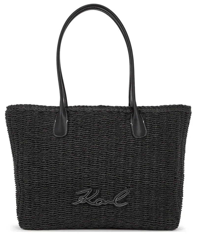 Karl Lagerfeld Kleine Signature Tote Bag aus Raffiabast - Schwarz Schwarz