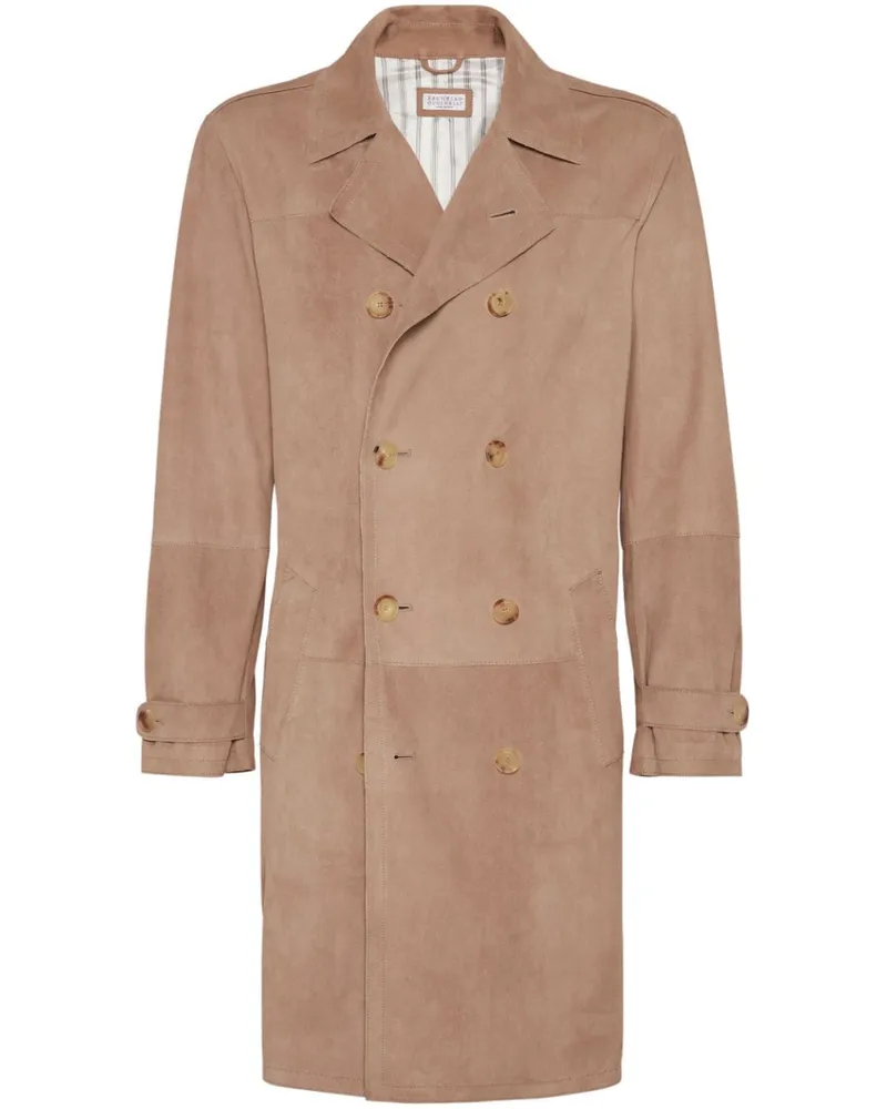 Brunello Cucinelli Mantel aus Wildleder mit fallendem Revers - Braun Braun