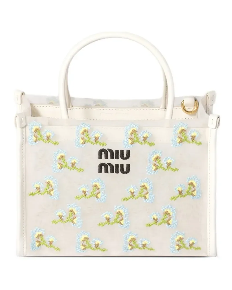 Miu Miu embroidered mesh top-handle bag - Weiß Weiß