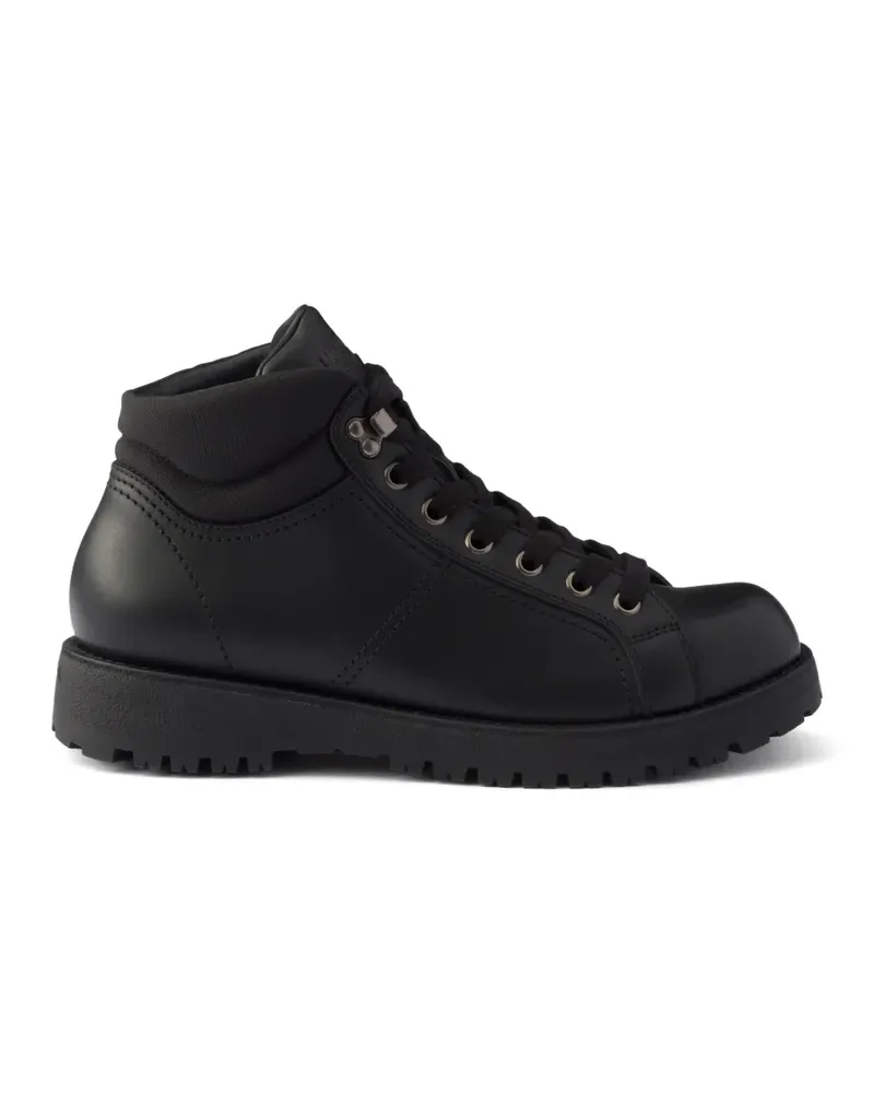 Prada Schnürstiefel aus Leder und Re-Nylon - Schwarz Schwarz