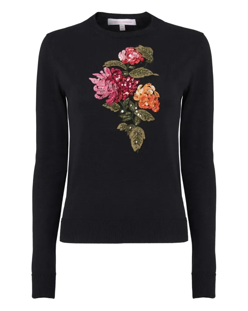 Carolina Herrera New York Paillettenpullover mit Chrysanthemum-Stickerei - Schwarz Schwarz