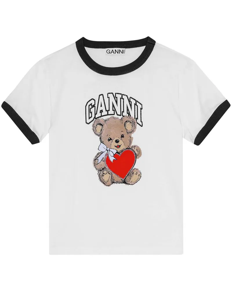 Ganni T-Shirt mit Logo-Print - Weiß Weiß