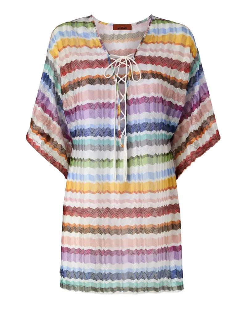 Missoni zigzag lace-up kaftan - Weiß Weiß
