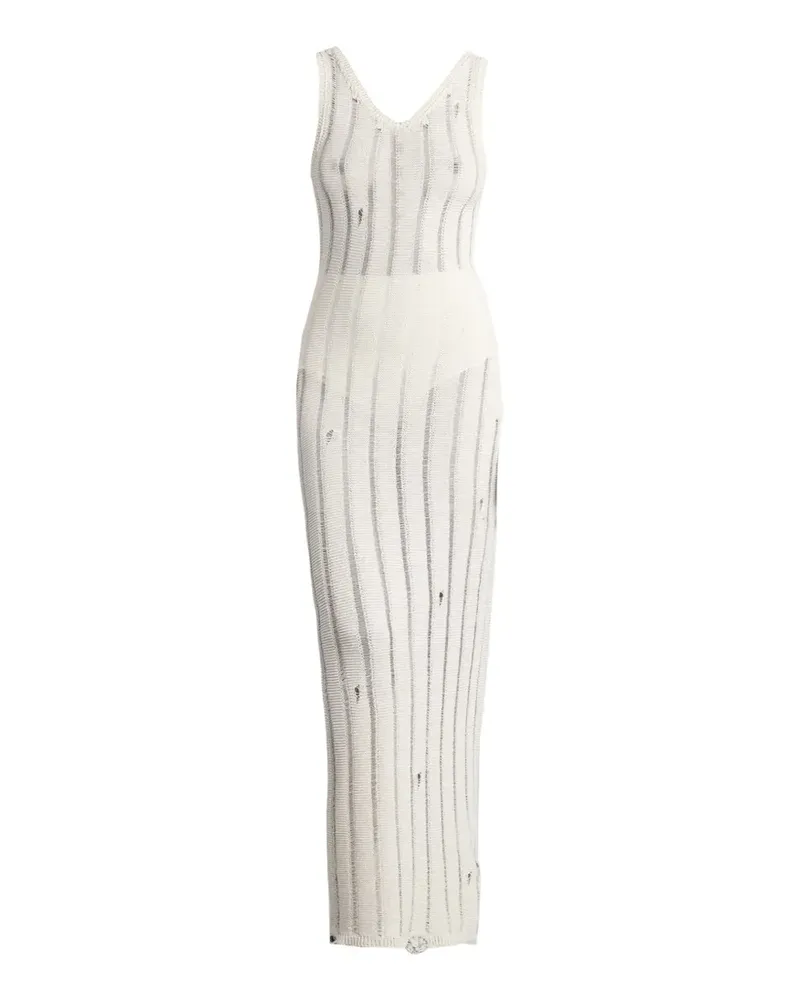 Laneus Geripptes Maxikleid im Distressed-Look - Weiß Weiß