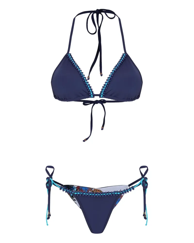 Amir Slama Triangel-Bikini mit Perlen - Blau Blau