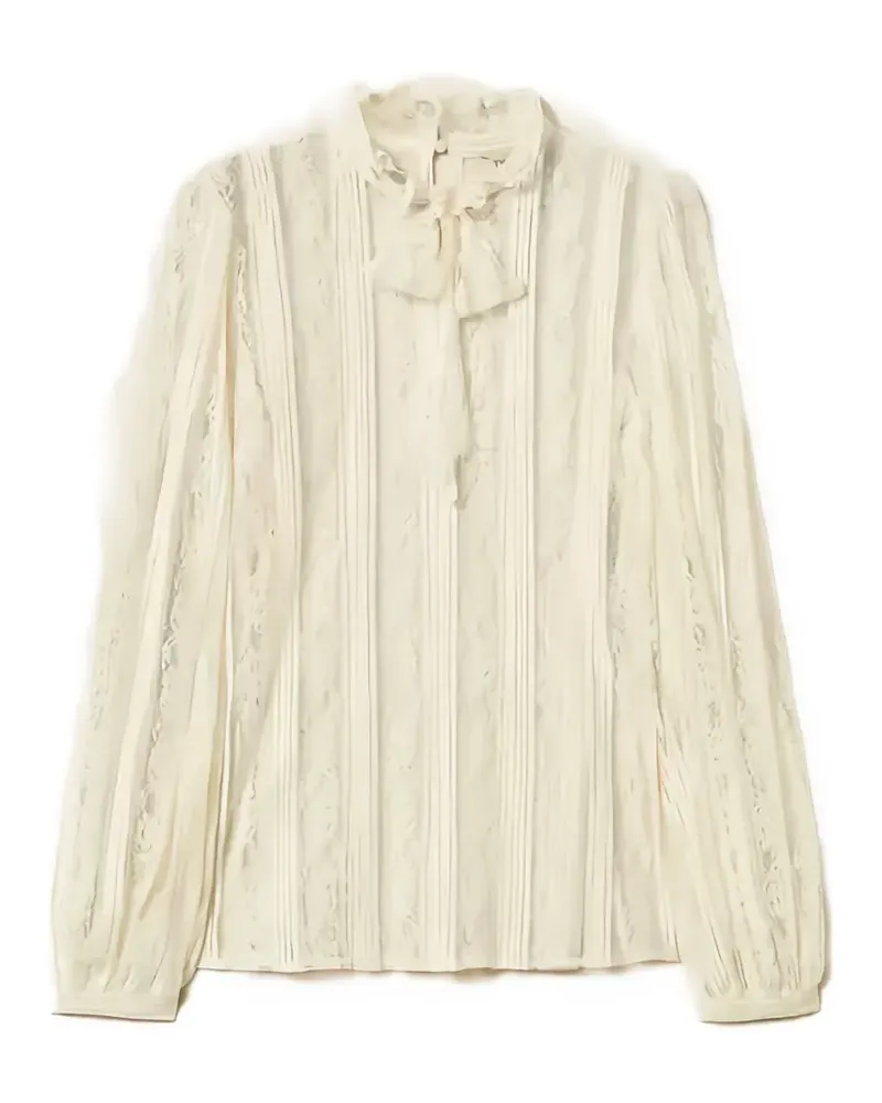 Twin-Set lace-panelled pussy-bow blouse - Nude Nude