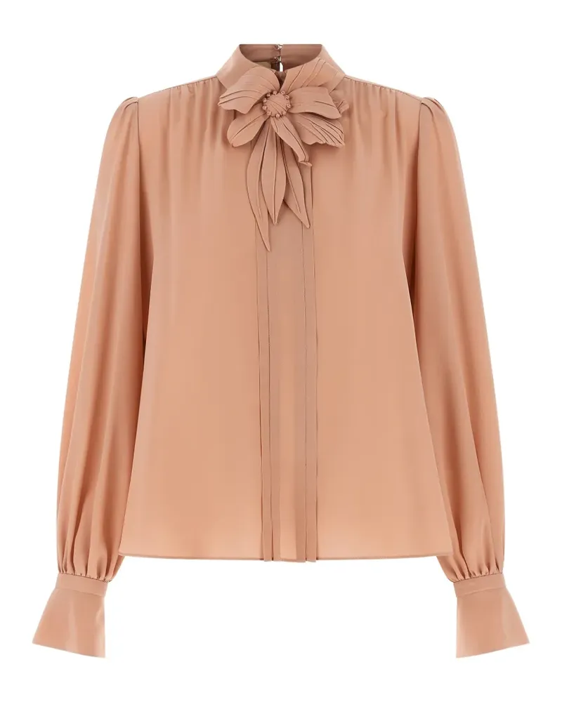 Valentino Garavani floral-appliqué pleated top - Nude Nude