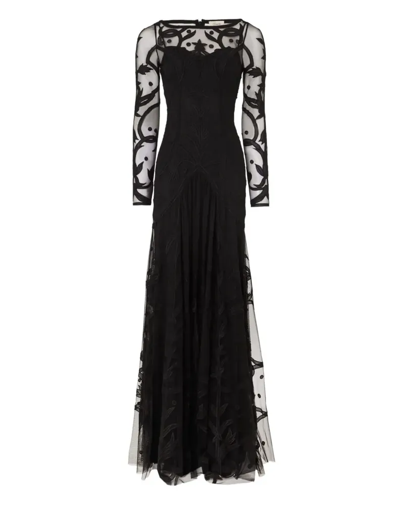 Temperley London Francine Tattoo Tüllkleid mit Blumenstickerei - Schwarz Schwarz