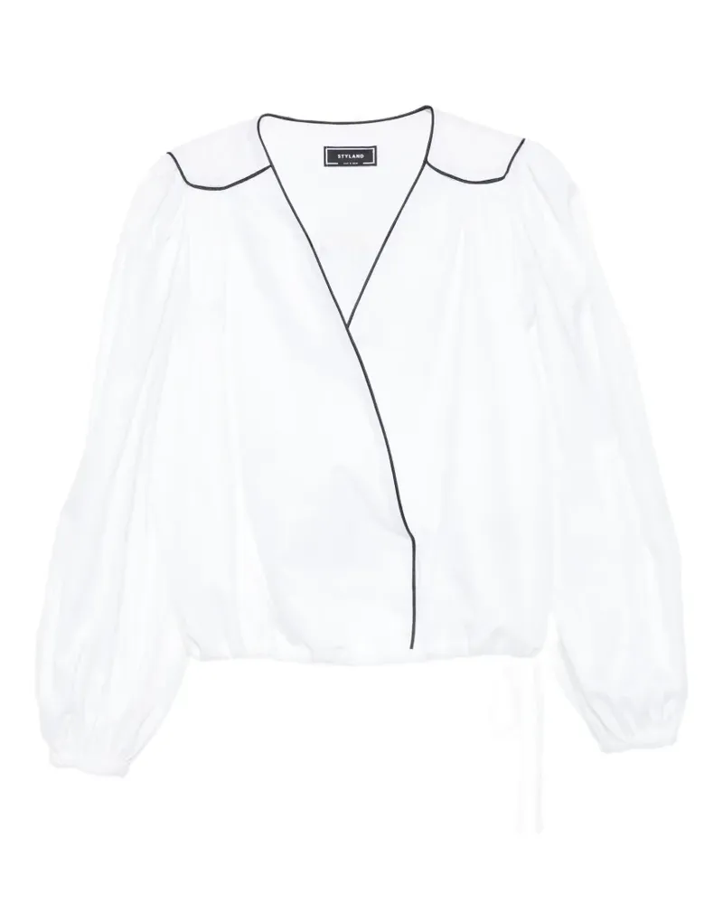 STYLAND piped-trim wrap blouse - Weiß Weiß