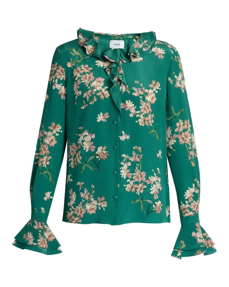 Erdem floral-print ruffled shirt - Grün Grün
