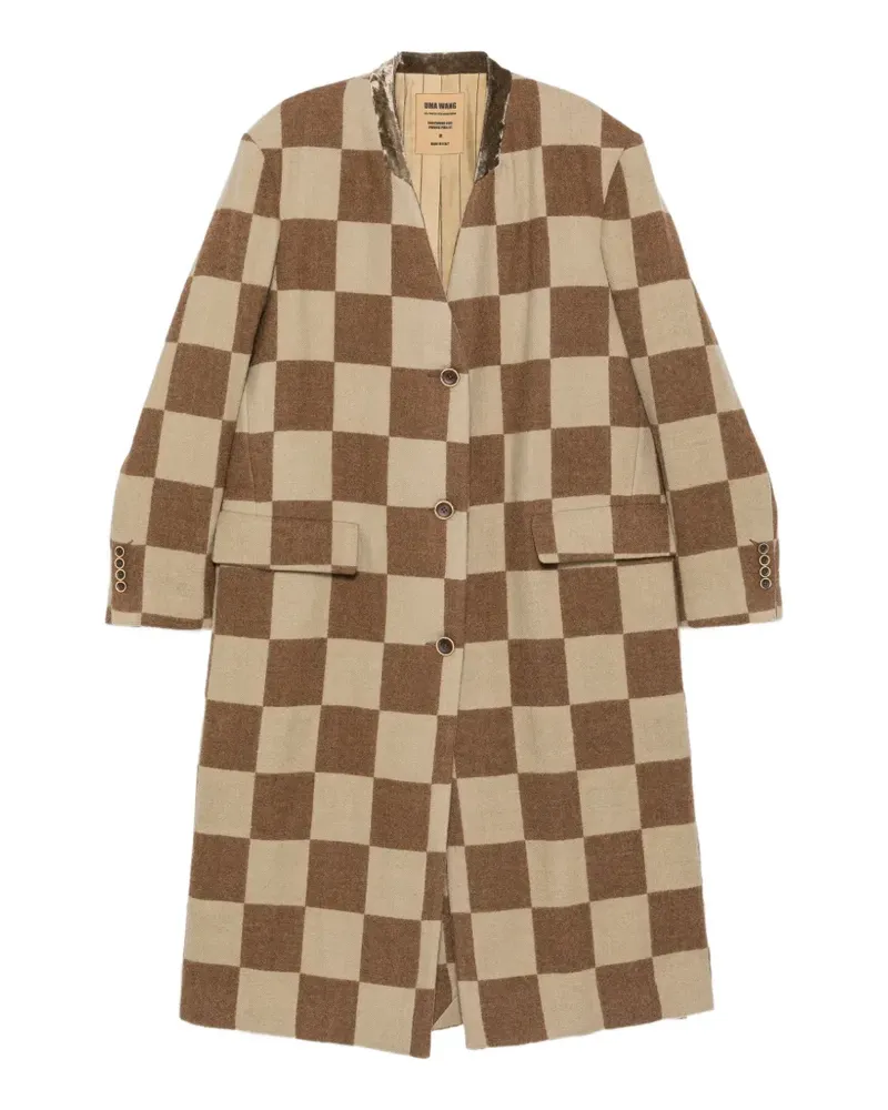 Uma Wang Pixel checkerboard frayed-seam coat - Braun Braun