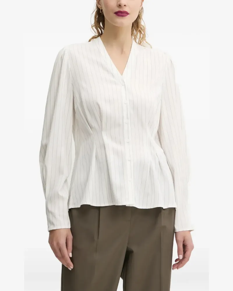 BRUUNS BAZAAR striped V-neck shirt - Weiß Weiß