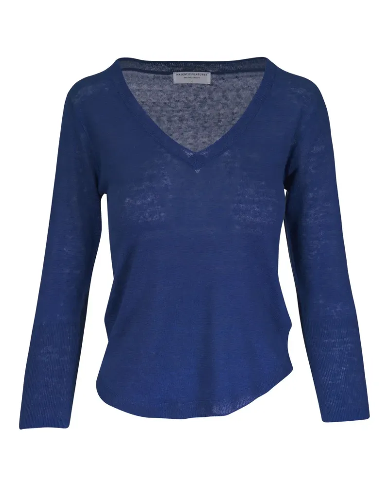 Majestic T-Shirt aus Leinen - Blau Blau