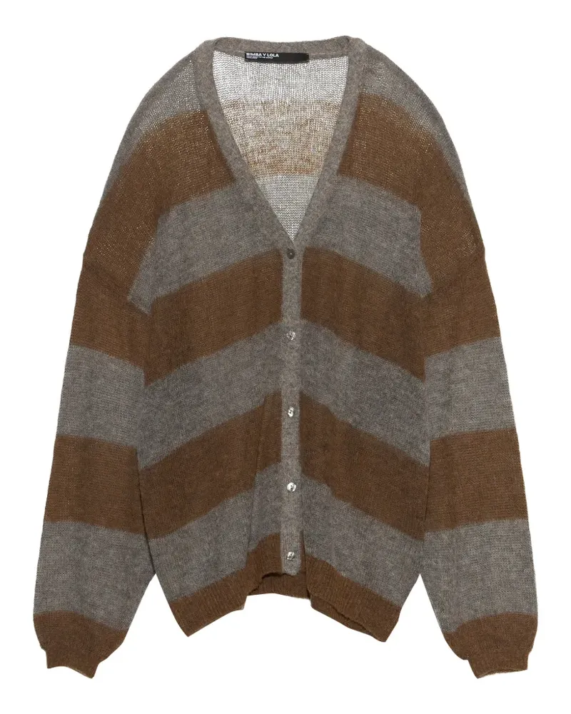 BIMBA Y LOLA Gestreifter toffeefarbener Wollcardigan - Braun Braun