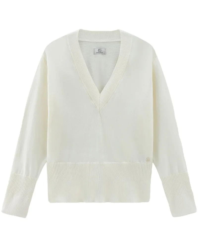 Woolrich Baumwoll-Kaschmir-Pullover mit V-Ausschnitt - Weiß Weiß