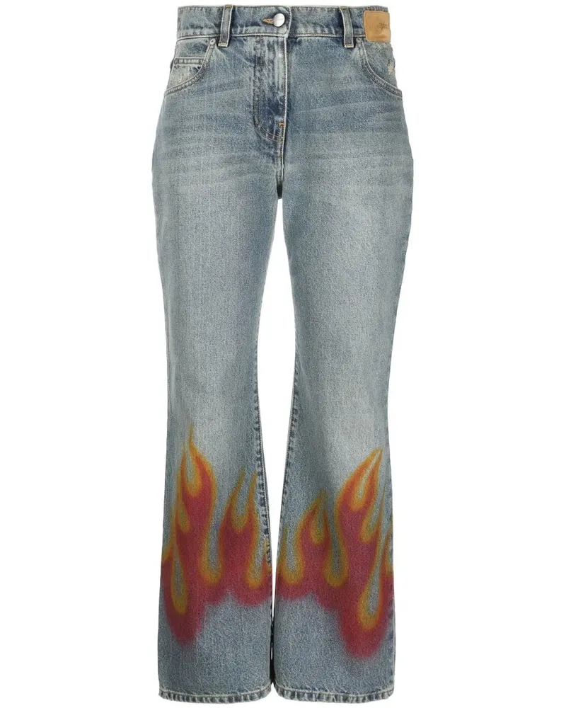 Palm Angels Schlagjeans mit Flammen-Print - Blau Blau