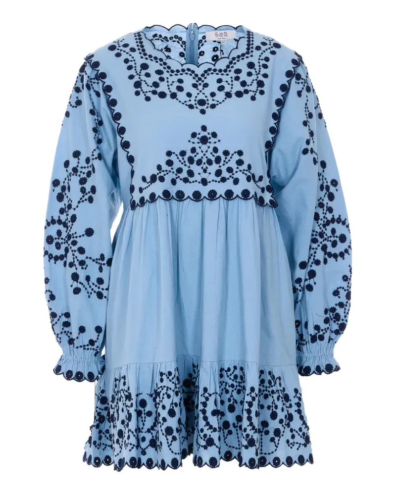 Sea embroidered long-sleeve mini dress - Blau Blau