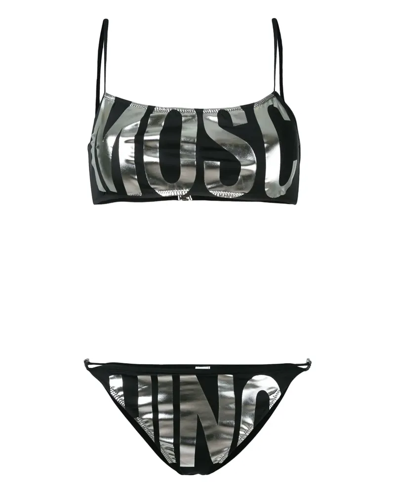 Moschino Bandeau-Bikini mit Logo-Print - Schwarz Schwarz