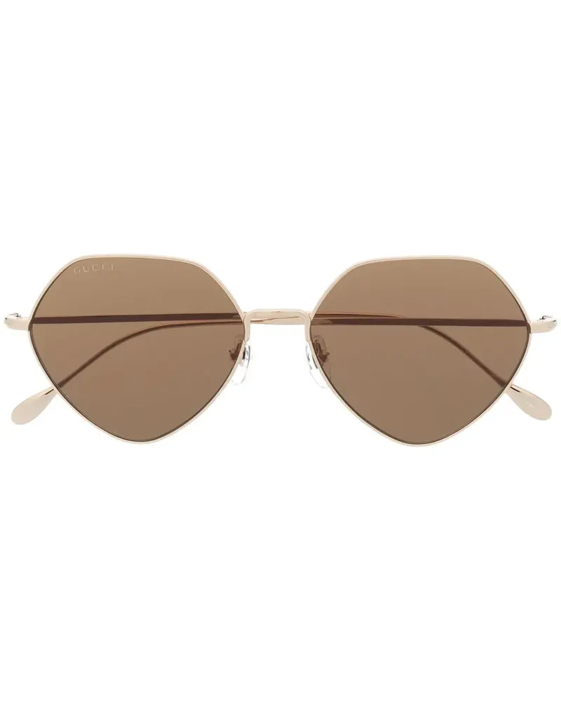 Gucci Runde Sonnenbrille mit Logo-Gravur - Gold Gold