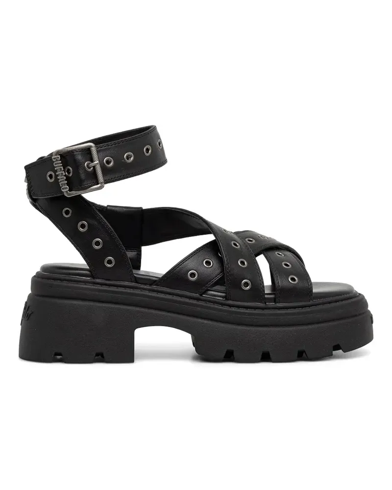 Buffalo Vega MSS RIV Plateau-Sandalen mit Ösen - Schwarz Schwarz
