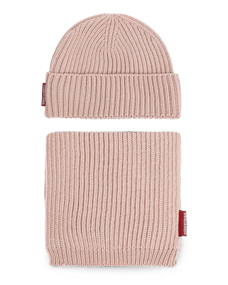 Dsquared2 ribbed-knit beanie hat and scarf set - Rosa Rosa