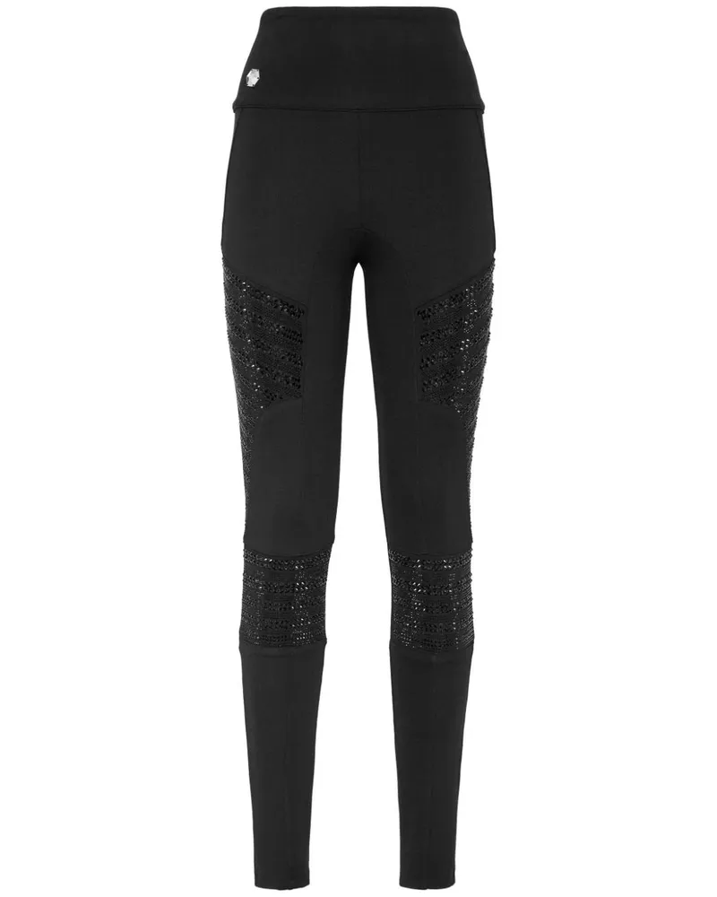 Philipp Plein High-Waist-Leggings mit Kristallen - Schwarz Schwarz