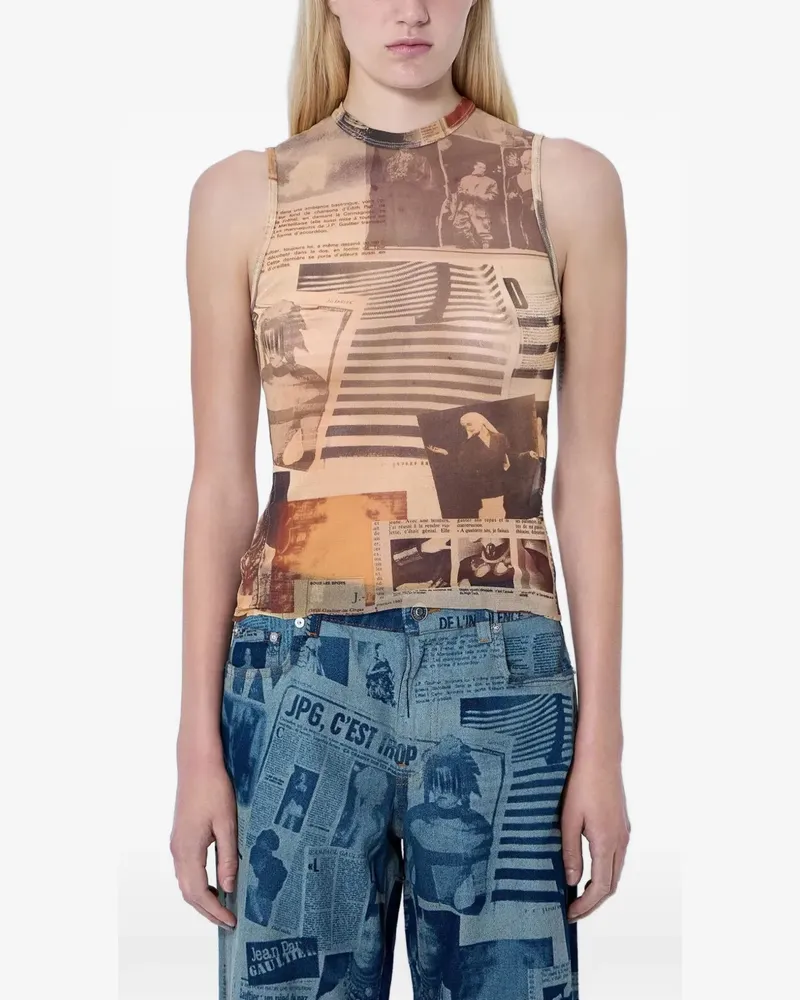 Jean Paul Gaultier graphic-print sleeveless top - Nude Nude