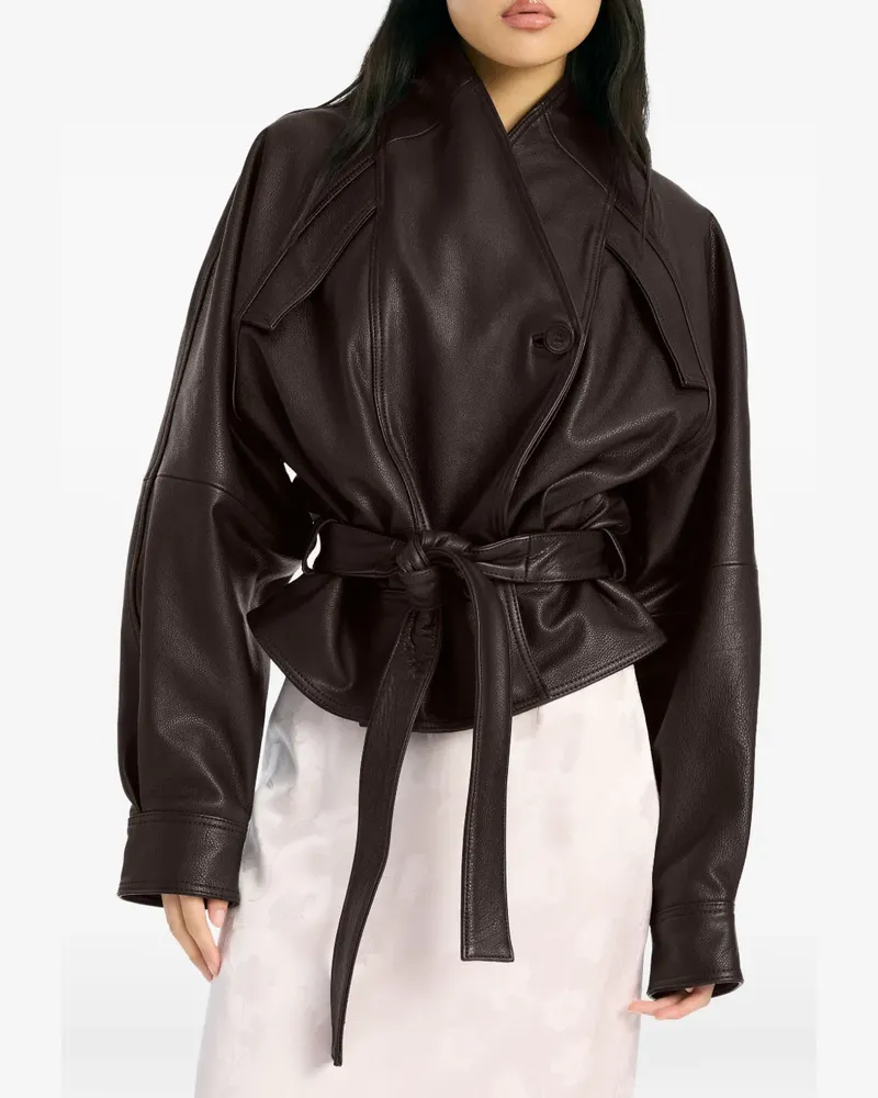 ROTATE Birger Christensen boxy leather bomber jacket - Braun Braun