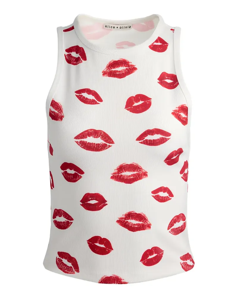Alice + Olivia ALLEN lips-print ribbed top - Weiß Weiß