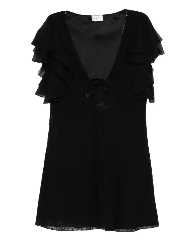 Saint Laurent Minikleid mit Brosche - Schwarz Schwarz