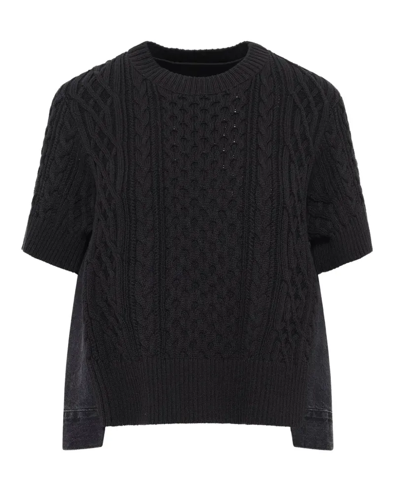 Sacai cable-knit hybrid-denim sweater - Schwarz Schwarz