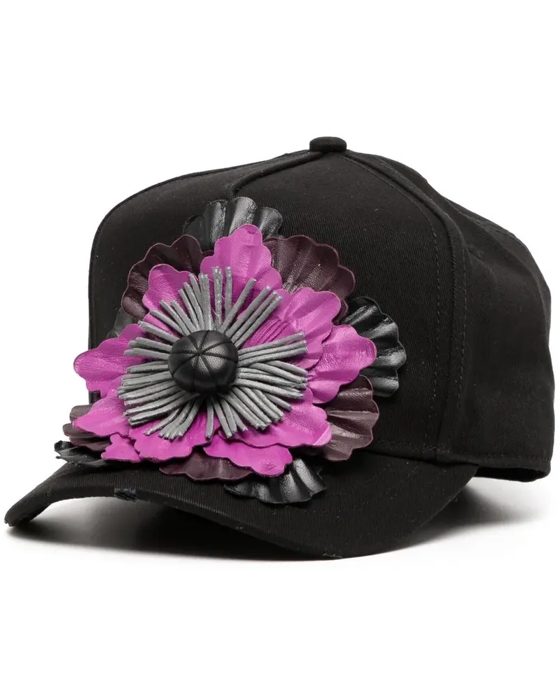 Dsquared2 Baseballkappe mit Blumenapplikation - Schwarz Schwarz