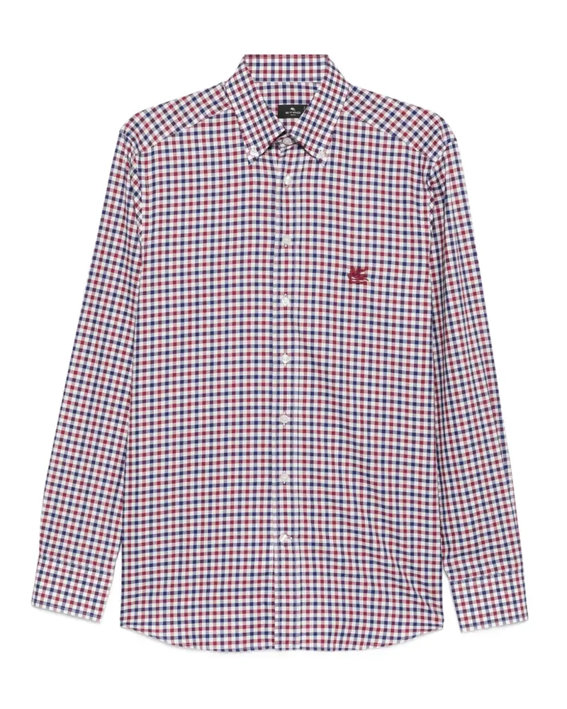Etro gingham-check embroidered-logo shirt - Weiß Weiß