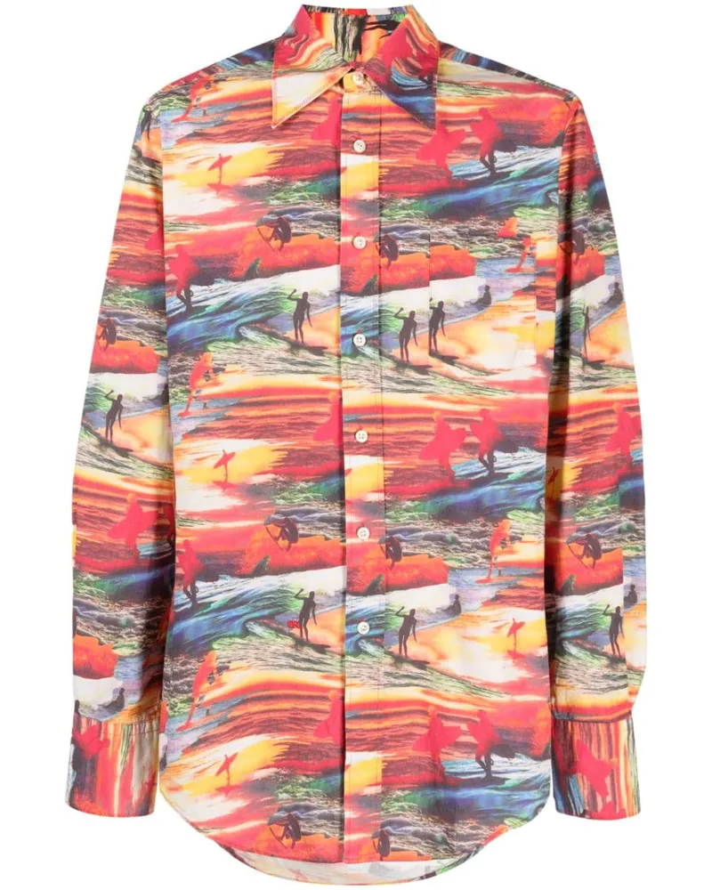 ERL Hemd mit Sunset-Print - Rot Rot