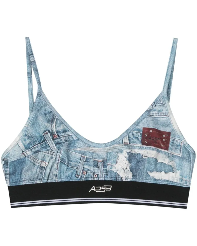 Andersson Bell Jersey-Bralet mit Denim-Print Blau