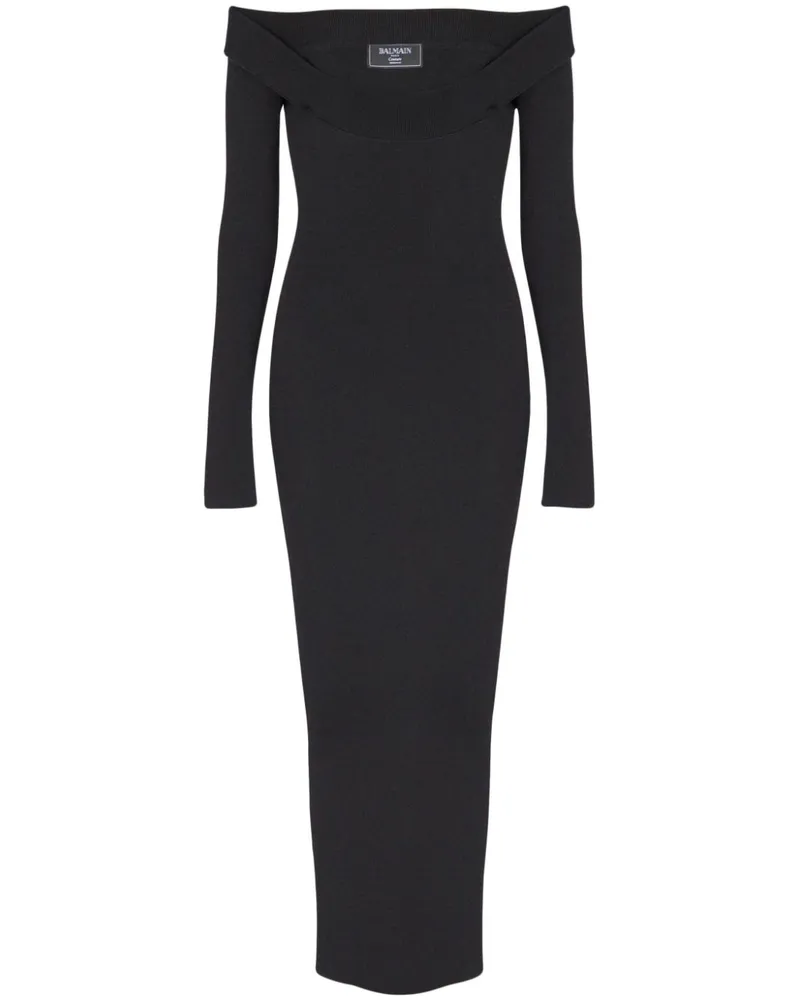 Balmain Maxikleid aus geripptem Strick - Schwarz Schwarz