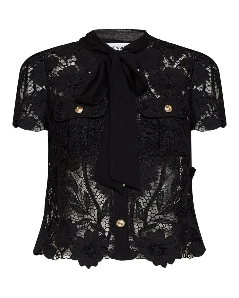 Self-Portrait guipure-lace pussy-bow blouse - Schwarz Schwarz